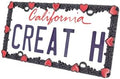 Creathome 3D Daisy Heart License Plate Frame from Pure Zinc Alloy Metal Perfect Plate Holder, Matt Black Daisy with Red Reflective Heart