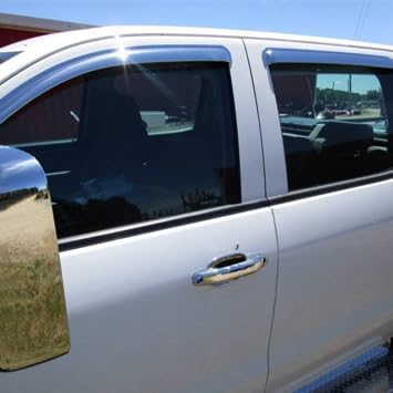 Chrome Side Window Visors Vent Deflector for 2007-2020 Toyota Tundra CrewMax Cab with 4 Full Size Doors,4pcs Outside Tape-On Sun Rain Guards Set 94309Y