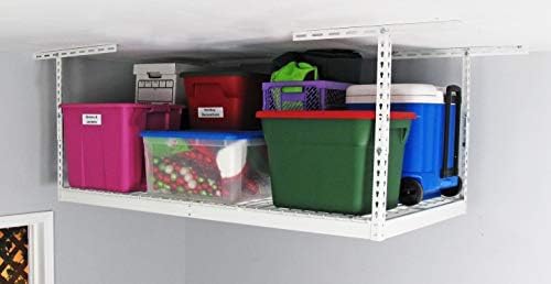SafeRacks Overhead Garage Storage Rack - Heavy Duty Racks for Garage with 400 lb Capacity, Easy Garage Shelving, Adjustable Storage Rack, Ceiling Mount Storage Shelves 3x6 White (12"-21")