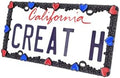 Creathome 3D Daisy Heart License Plate Frame from Pure Zinc Alloy Metal Perfect Plate Holder, Matt Black Daisy with Red and Blue Reflective Heart