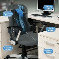 Samsonite Lumbar Support Pillow Mid and Lower Back with Cooling – Office Chair Back Cushion, Gaming Chair, Desk Chair, Car Seat Lumbar, Work from Home Office Accessories, Black with Cooling