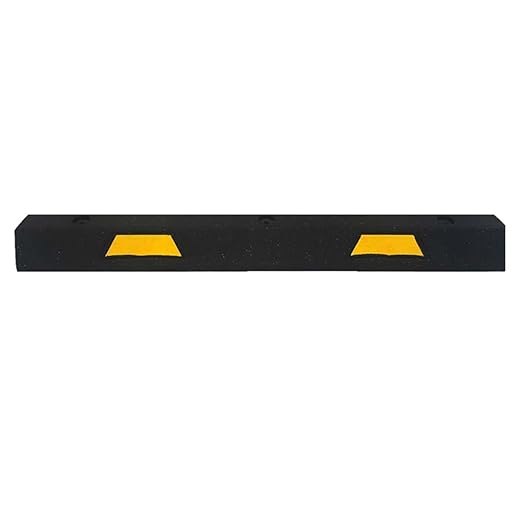 Plasticade 4' Rubber Car Parking Stop with Asphalt Hardware, Maintenance Free, Embedded Yellow Reflective Stripes for Added Visibility and Pre-Drilled Holes for Easy Installation, Made in The USA