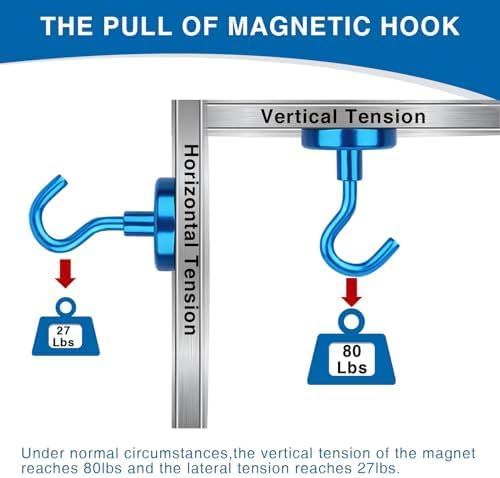 LOVIMAG Magnetic Hooks for Cruise Cabins, 80lbs Blue Magnetic Hooks for Classroom, Strong Magnets with Hooks for Hanging, Neodymium Magnet Hooks for Fridge, Ceiling, Locker, Camper, Travel-25 Pcs