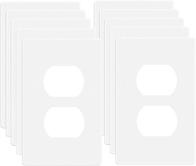 1-Gang Screwless Duplex Wall Plate Cover Single Switch Outlet Electrical Faceplate for Light Switch, Smart Switch, Receptacle, Dimmers, USB Outlet, GFCI, Child Safe Cover Plate, White (10-Pack)