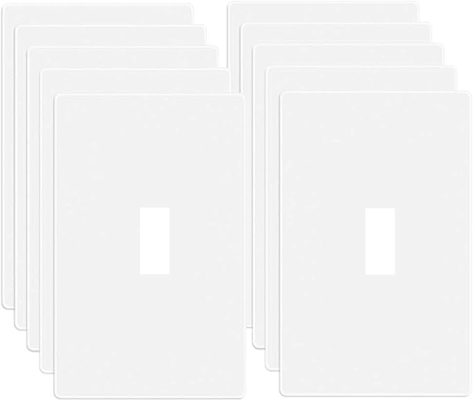 1-Gang Screwless Toggle Switch Wall Plate Cover Toggle Switch Outlet Electrical Faceplate for Light Switch, Receptacle, Dimmers, USB Outlet, GFCI, Child Safe Cover Plate, White (10-Pack)