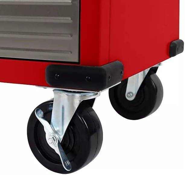 Heavy Duty Rolling Storage Cabinet with Wheels and Drawers, Workstation for Garage, Office, Workshop, 1 Door, 4 Drawer (28" W x 25" D x 34.5" H), Red