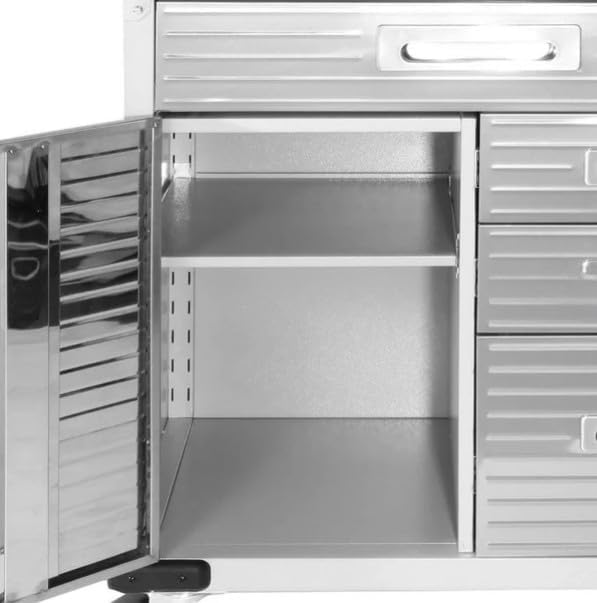 Heavy Duty Rolling Storage Cabinet with Wheels and Drawers, Workstation for Garage, Office, Workshop, (Stainless Steel Table top 1 Door, 4 Drawer), Granite