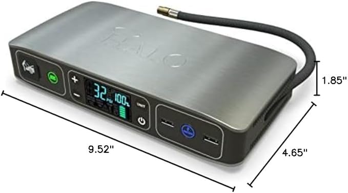 HALO Bolt Air 58830 Portable Car Battery Jump Starter | 100 PSI Air Compressor, 58.8Wh USB Power Bank, Emergency Floodlight & Charger, Jumps Cars SUVs & Trucks, Inflates Tires, TSA Approved — Gray