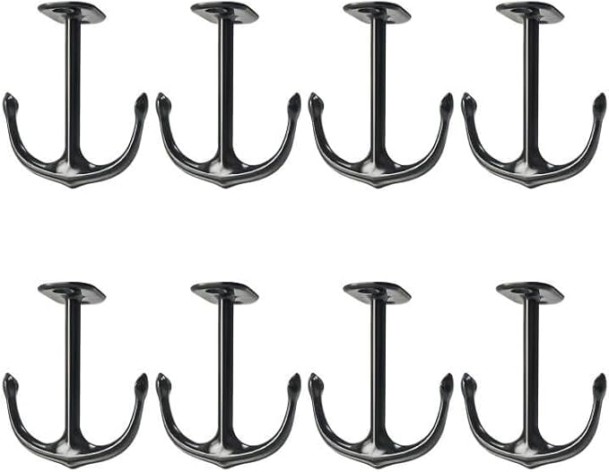 Anchor Two Prong Ceiling Hook for Closet Top Bathroom Kitchen Cabinet Garage Pack of 8 (Black)