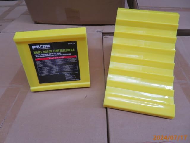 PR1ME Wheel Chocks with Non-Slip Base for RV & Trailer. 2 Pack Heavy Duty Wheel Chock with Bright Yellow. Lightweight Wheel Stoppers for Cars Camper Trucks RVs, Fit for Most Tyre Sizes
