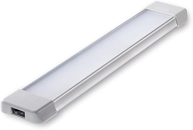 LED Interior Utility Light Fixture 14.6" x 2.6", High Lumen-Output Low Current Draw Energy Efficient, Frosted Lens 6000K Cool-White Even Diffused Beam, On/Off Rocker Switch 12V-24V DC, 1-Pack