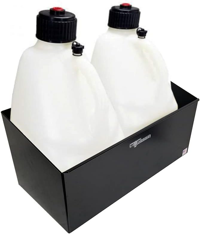 Pit Posse Double Utility Jug Holder Organizer Storage Rack - Made in USA - Holds 2 Five Gallon Utility Jug Containers - Anti-Rusting Aluminum - Garage Shop Enclosed Race Trailer (Black)