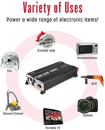 Wagan EL3808 Pure Line Power Inverter 2000 Watt DC 12V to 110V AC Car Pure Sine Wave Power Inverter for Home RV Camping Van Life Off Grid ETL Certified