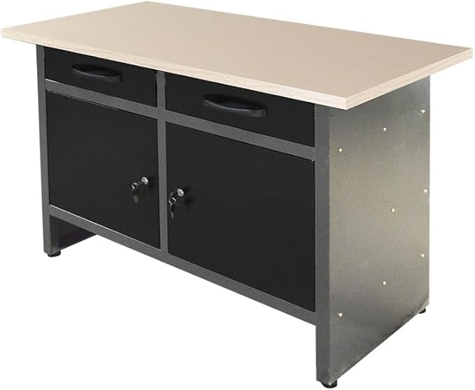 JZD Industrial Steel Garage Storage Cabinet System, Included Pegboard Wall Cabinet Wood Table Top, for Auto Repair Shops, Utility Room