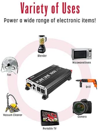 Wagan EL3804 Pure Line Inverter 1000 Watt DC 12V to 110V AC Car Pure Sine Wave Power Inverter for Home RV Camping Van Life Off Grid ETL Certified