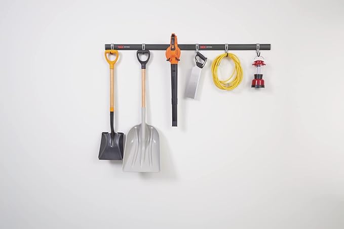 Rubbermaid Garage FastTrack 8-Piece Small Kit Black/Grey All-in-One Rail & Hook Wall Hanging Kit Wall Mounted Storage Solution for Home/Garage