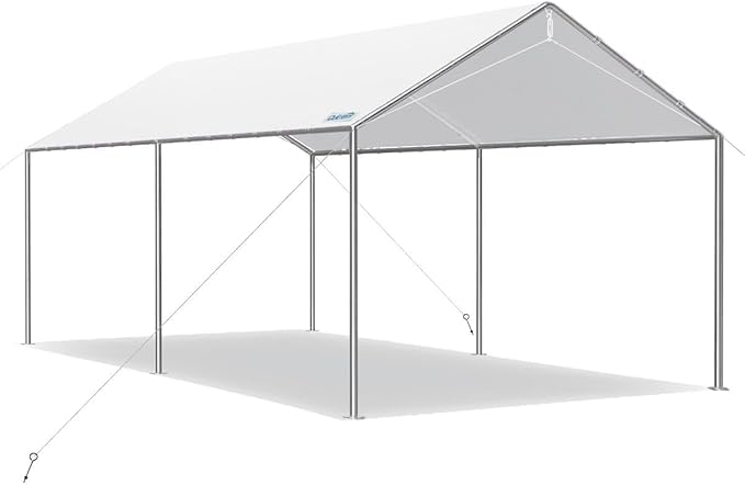Quictent 10x15 ft Heavy Duty Car Canopy Galvanized Frame Carport Outdoor Party Tent Boat Shelter with 3 Reinforced Steel Cables - White