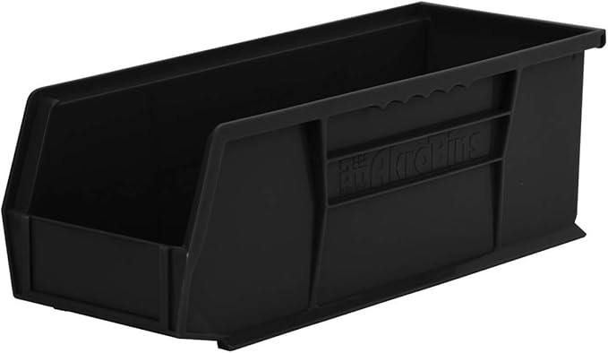 Akro-Mils 30234 AkroBins Plastic Storage Bins, Space-Saving Stackable Bins for Garage, Pantry, Craft Organization, 15-" x 5-" x 5-", Black, 12-Pack