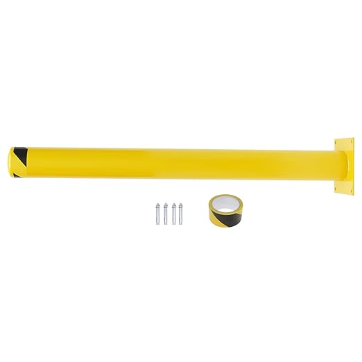 Safety Bollard Post 48'' Height Bollard Post Yellow Steel Pipe Parking Barrier with 8 Anchor Bolts for Driveway Traffic Control, Garage & Parking Lot (2, 48'' H x 4.5'' D)