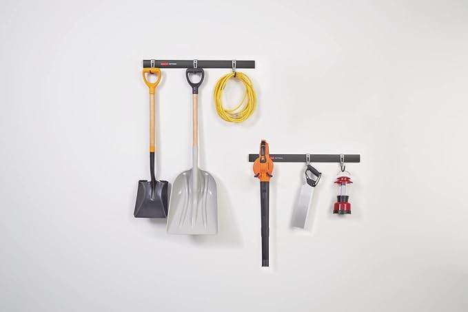 Rubbermaid Garage FastTrack 8-Piece Small Kit Black/Grey All-in-One Rail & Hook Wall Hanging Kit Wall Mounted Storage Solution for Home/Garage