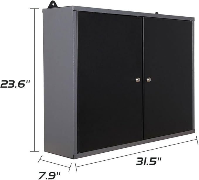 JZD Steel Garage Wall Mounted Tool Cabinet, Black & Grey
