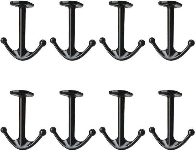 Ball Two Prong Ceiling Hook for Closet Top Bathroom Kitchen Cabinet Garage Pack of 8 (Black)