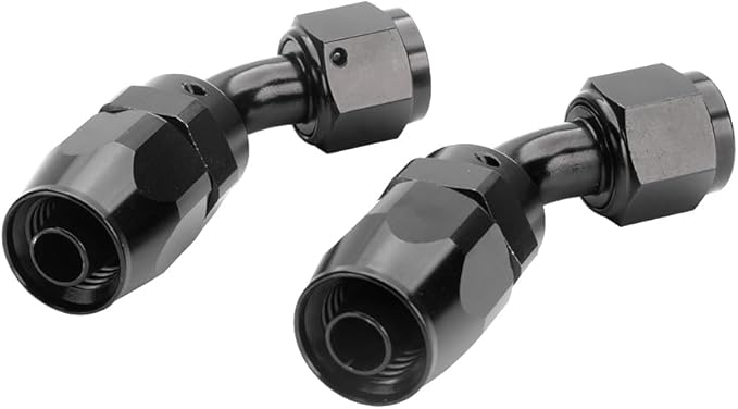 LokoCar 4AN Hose End Fitting 45 Degree Swivel For CPE Braided Hose Black 2Pcs