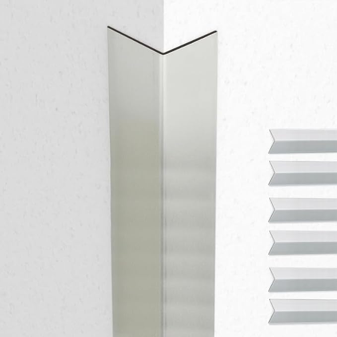 Proflex Wall Corner Protector - Pack of 6 Self Adhesive Corner Guards for Walls Edge Protection - 1-1/2 inch x 48 inch, Brushed Aluminum – Easy to Apply – No Tools Needed