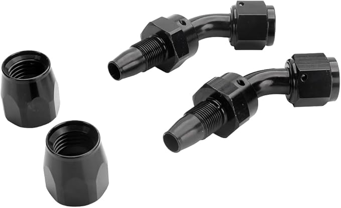 LokoCar 4AN Hose End Fitting 45 Degree Swivel For CPE Braided Hose Black 2Pcs