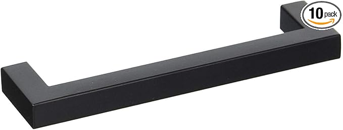 goldenwarm 10 Pack 5 Inch Black Cabinet Handles - Matte Black Drawer Pulls Stainless Steel - 128mm Cabinet Hardware Square Bar Modern Cabinet Pulls for Kitchen Bathroom Cupboard