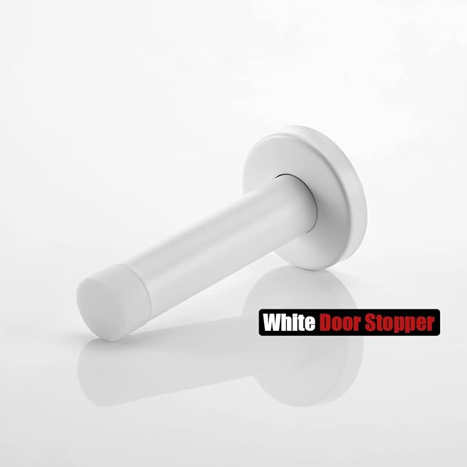 JQK Door Stopper White, 304 Stainless Steel Thicken 1mm Sound Dampening Door Stop Bumper Wall Protetor 2 Pack, DSB5-WH-P2