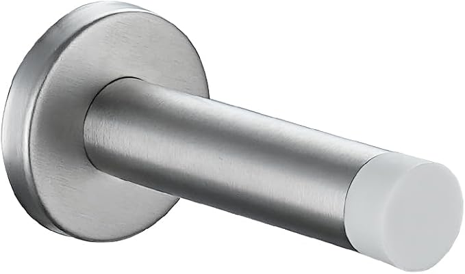 JQK Door Stopper, 304 Stainless Steel Thicken 1mm Sound Dampening Door Stop Bumper Wall Protetor 1 Pack, Brushed, DSB5-WN