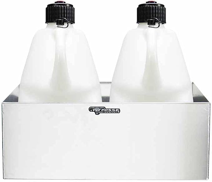 Pit Posse 430 Utility Fuel Jug Holder Rack - Fits 2 5 Gallon Jugs -Made in USA- Aluminum Storage Organizer - Use at Your Shop/Garage/Enclosed Race Trailer - Anti Rust