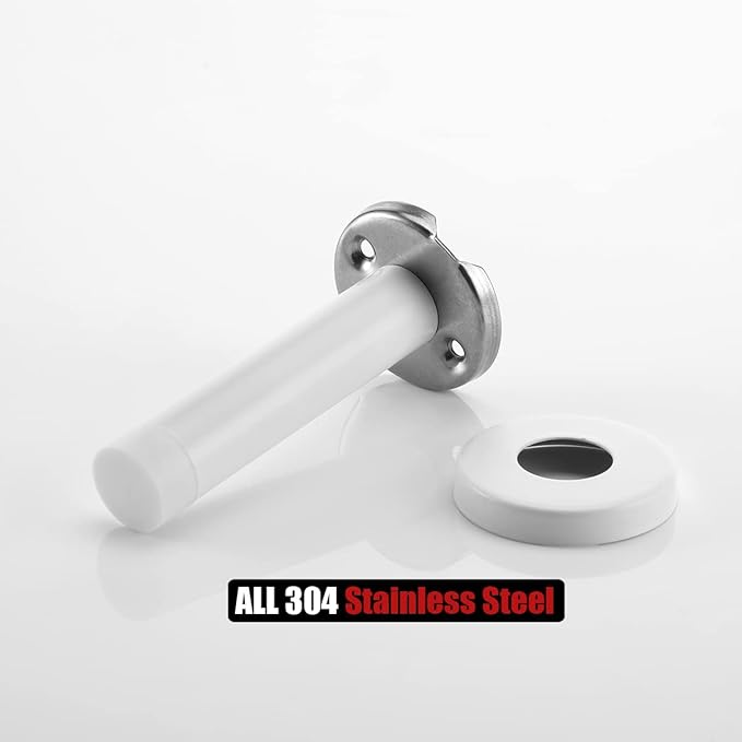 JQK Door Stopper White, 304 Stainless Steel Thicken 1mm Sound Dampening Door Stop Bumper Wall Protetor 2 Pack, DSB5-WH-P2