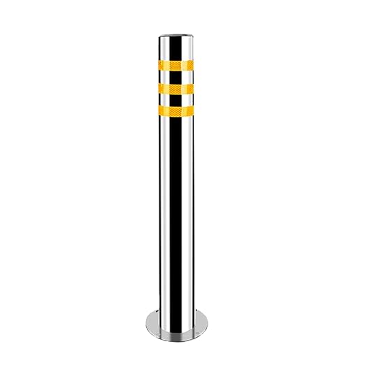 Stainless Steel Parking Bollards for Driveway, Industrial Safety Bollards Reflective Channelizer Post, Parking Barrier, Sturdy and Durable, Easy to Install, for Crowd Control(Silver (1pcs),8.9*100cm/3