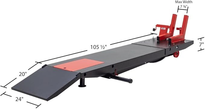 Black Widow BW-PROLIFT-HD Pneumatic ProLift Motorcycle Scissor Lift Table - 1,500 lb. Maximum Capacity and 31.25" Maximum Lift Height - Platform Measures 105" L x 24" W x 31.25" H
