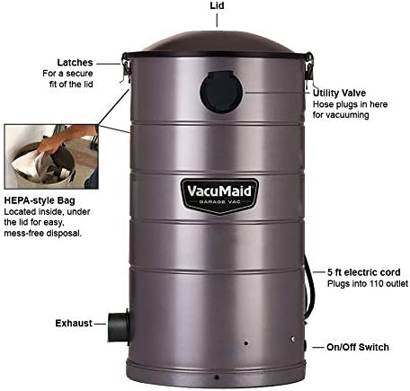 VacuMaid GV30PRO Wall Mounted Garage and Car Shop Vacuum Cleaner with 30 ft. Hose, Tools, and 7 Gallon Bag