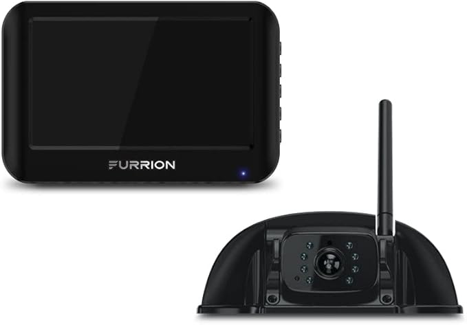 Furrion Vision S Wireless RV Backup Camera System with 5-Inch Monitor, 1 Rear Sharkfin, Infrared Night Vision, Wide-Angle View, Hi-Res, IP65 Waterproof, Motion Detection, Microphone - FOS05TASF
