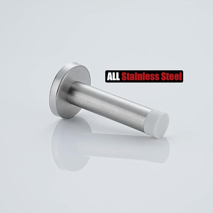 JQK Door Stopper, 304 Stainless Steel Thicken 1mm Sound Dampening Door Stop Bumper Wall Protetor 4 Pack, Brushed, DSB5-WN-P4