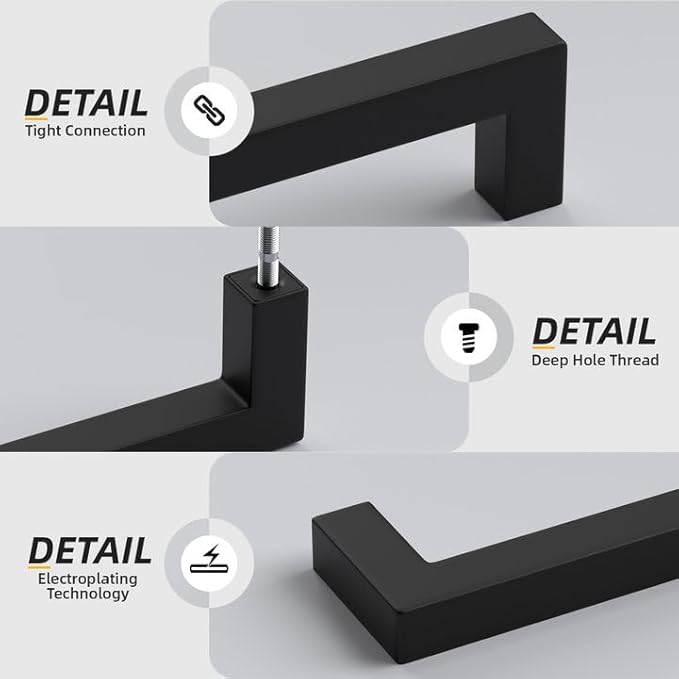 goldenwarm 200 Pack 12 3/5 Inch Black Cabinet Handles Matte Black Drawer Pulls Stainless Steel Cabinet Hardware Square Bar Modern Cabinet Handles for Kitchen Bathroom Cupboard