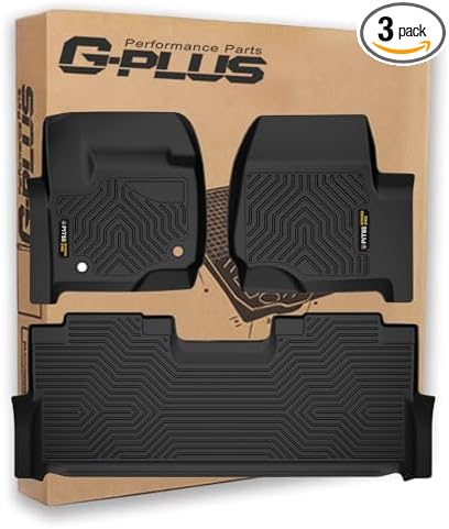 G-PLUS Floor Mats Fit for Ford F250 F350 F450 F550 Super Duty Crew Cab 2017-2024 with Under Seat Storage, All Weather TPE Custom Fit Heavy Duty Floor Liners 1st & 2nd Row Car Mats, Black