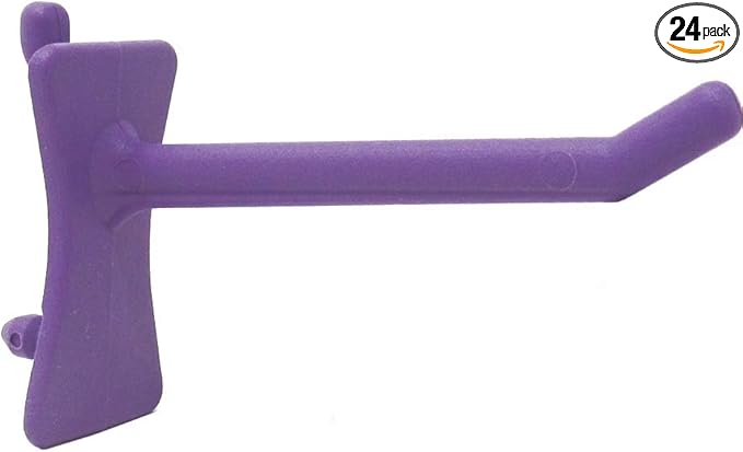 PegPro® 2" Hooks Kit for Standard “Wood Fiber” pegboard – Durable Plastic Pegboard Hooks - for Garage, Kitchen, Craft Room, and More (2" Hook - 24 Pack, Purple)