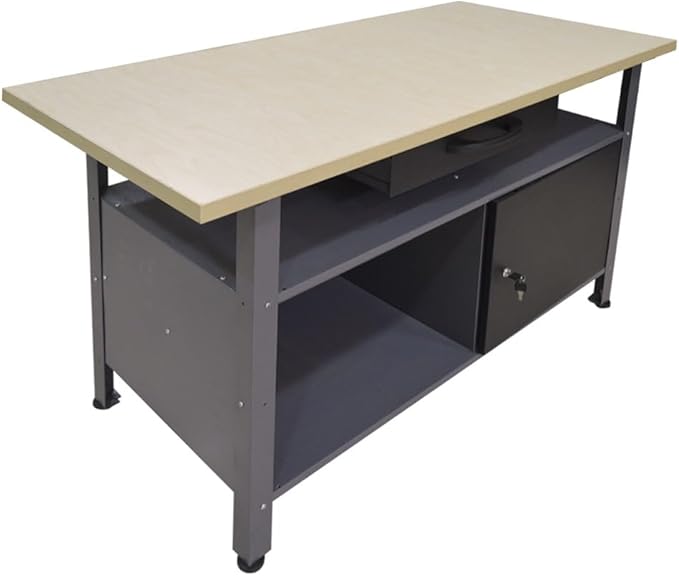 JZD Metal Storage Organization System, Wall Mount Tool Cabinets, Wood Tabletop, for Garage Basement