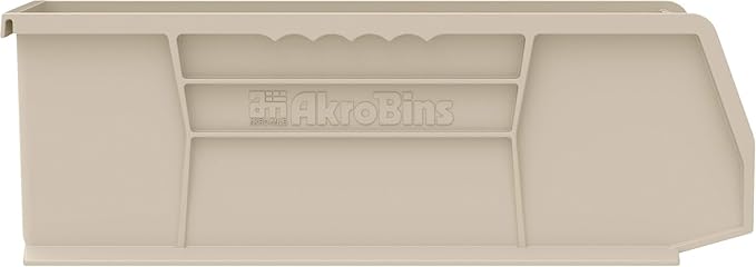 Akro-Mils 30234 AkroBins Plastic Storage Bins, Space-Saving Stackable Bins for Garage, Pantry, Craft Organization, 15-Inch x 5-Inch x 5-Inch, Stone, 12-Pack