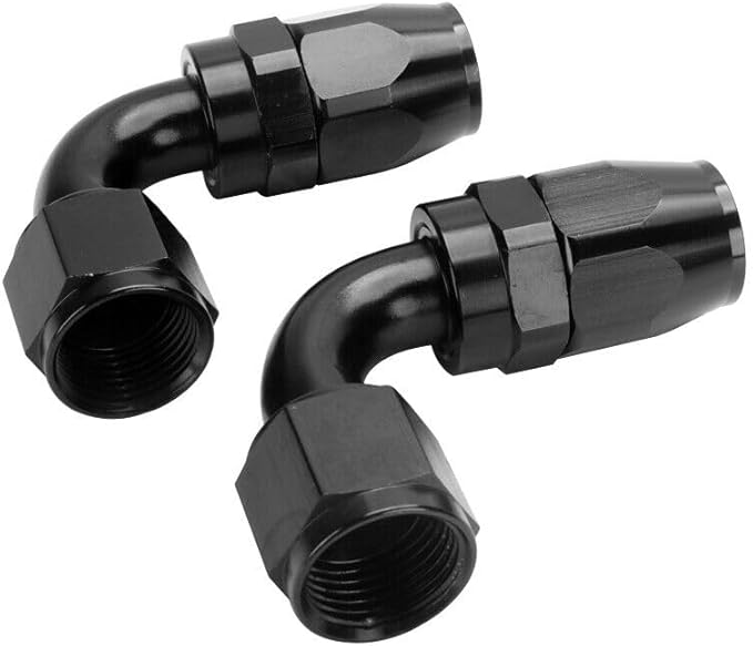 LokoCar 4AN Hose End Fitting 90 Degree Swivel For CPE Braided Hose Black 2Pcs