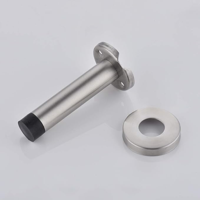 JQK Door Stopper, 304 Stainless Steel Thicken 1mm Sound Dampening Door Stop Bumper Wall Protetor 4 Pack, Brushed, DSB5-BN-P4