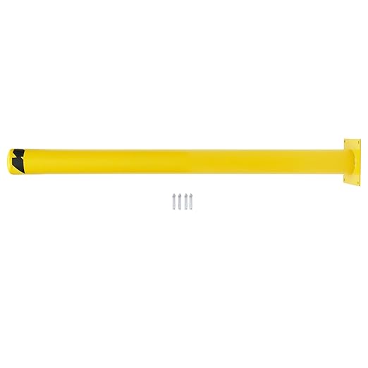 Safety Bollard Post 60'' Height Bollard Post Yellow Steel Pipe Parking Barrier with 4 Anchor Bolts for Driveway Traffic Control, Garage & Parking Lot (1, 60'' H x 4.5'' D)