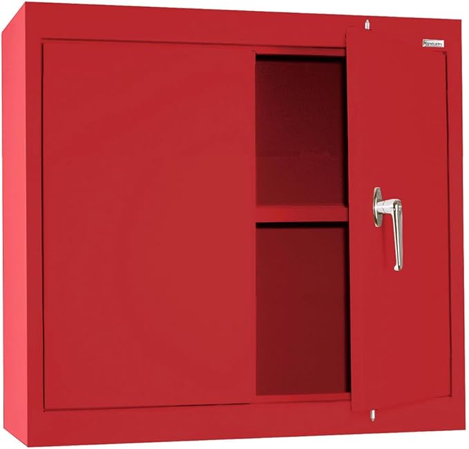 Sandusky Lee WA11301226-01 Wall-Mount Metal Storage Cabinet with Adjustable Shelf, Locking Handle, 200lb Capacity, 12" Depth x 30" Width x 26" Height, Red