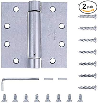 2 Pack - 4.5"x4.5" Stainless Steel Self Closing Reversible Door Hinge - Heavy Duty Commercial Spring Door Hinge - UL Listed with Complete Installation Hardware