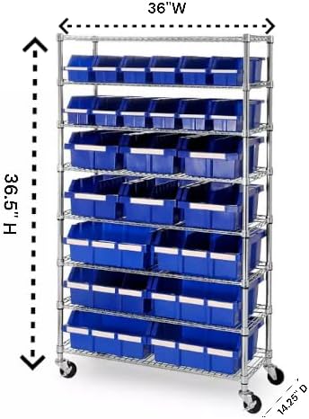 Heavy-Duty Steel Wire Shelving Storage Unit, 24-bin Rack with Wheels (Blue)
